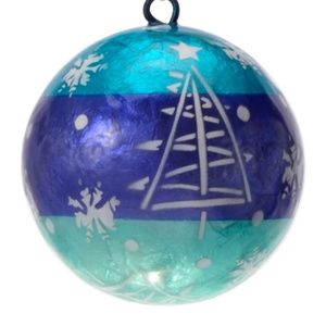 Snow Time Lacquered Hand-made Painted Capiz Christmas Ornament - Twilight